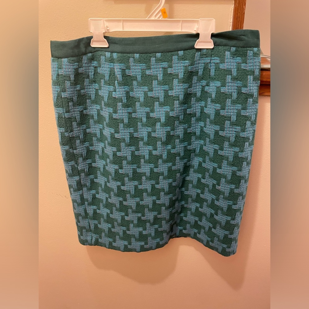 Boden aqua, green & pink checker print tweed mini skirt size 10P